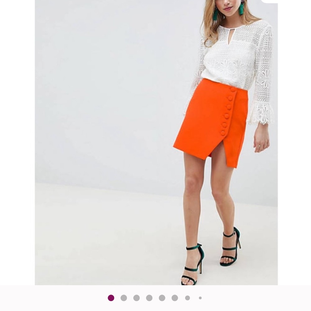 ASOS size 8 side split Orange Button-Front Skirt - Picture 2 of 4